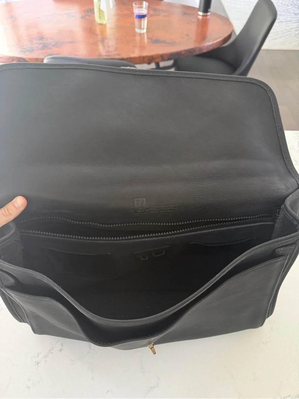 Jack George’s Genuine Black Leather Briefcase / Satchel with Gold Hardware